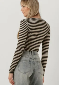 beige by-bar tops & t-shirts basic ls stripe top