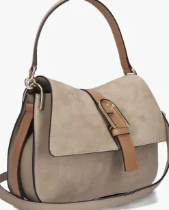 beige furla schoudertas flow m top handle