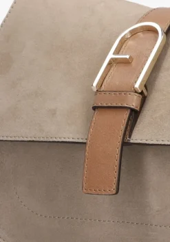 beige furla schoudertas flow m top handle
