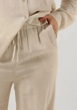 beige selected femme wijde broek slfviva-gulia hw long linen pant noos