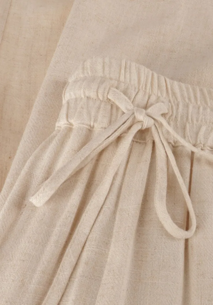 beige selected femme wijde broek slfviva-gulia hw long linen pant noos