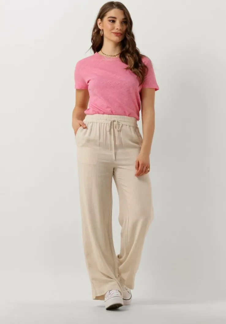 beige selected femme wijde broek slfviva-gulia hw long linen pant noos