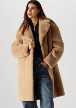 beige stand studio faux fur jas camille cocoon coat