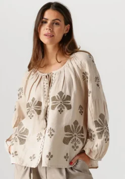beige summum blouses longsleeve top linen heavy embroidery