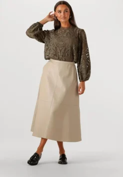 beige summum midirok skirt faux leather