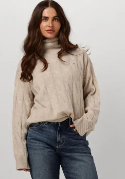 beige tommy hilfiger coltrui soft wool cable roll-nk sweater