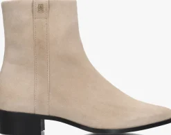 beige tommy hilfiger enkellaarsjes th suede pointy zip bootie