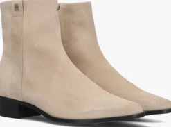 beige tommy hilfiger enkellaarsjes th suede pointy zip bootie