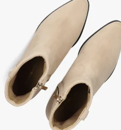 beige tommy hilfiger enkellaarsjes th suede pointy zip bootie