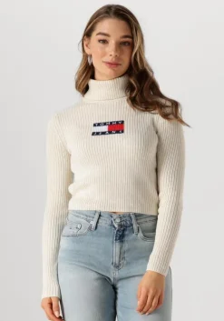 beige tommy jeans coltrui tjw melange trtlnck flag sweater