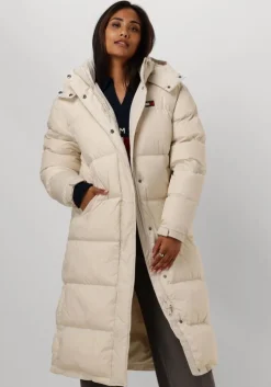 beige tommy jeans gewatteerde jas tjw alaska long puffer