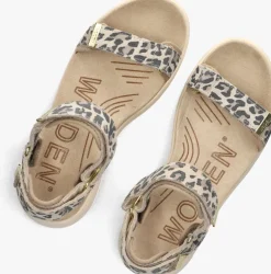 beige woden platte sandalen line suede