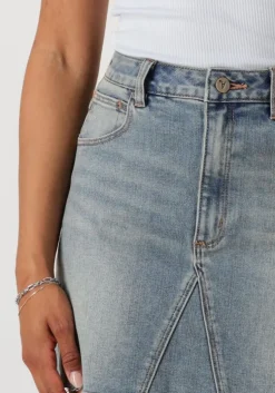 blauwe abrand jeans minirok a line skirt gisele