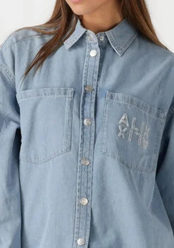 blauwe alix the label blouses ladies woven chambray peplum denim blouse