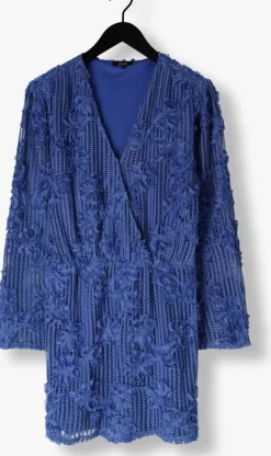 blauwe alix the label mini jurk knitted tape lace dress