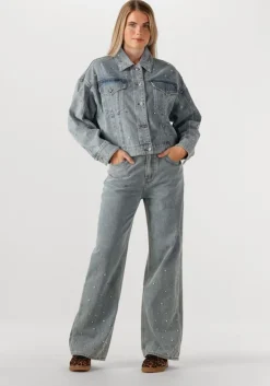 blauwe alix the label straight leg jeans ladies woven embellished denim pants