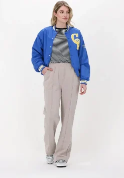 blauwe colourful rebel jack felicia patch satin bomber jacket