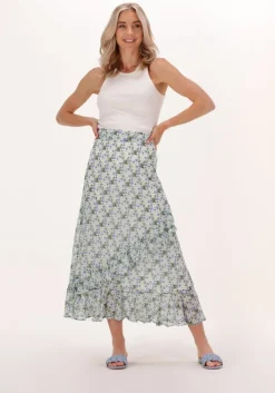 blauwe colourful rebel midirok timi flower ruffle midi skirt