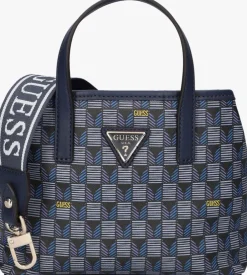 blauwe guess schoudertas g wave mini tote