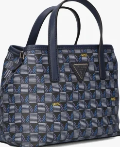 blauwe guess schoudertas g wave mini tote