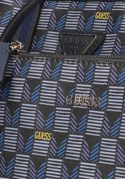 blauwe guess schoudertas g wave mini tote