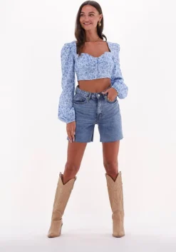 blauwe na-kd blouses organic gathered detail long sleeve blouse