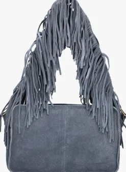 blauwe núnoo schoudertas ellie fringe suède