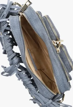 blauwe núnoo schoudertas helena fringe suède