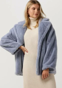 blauwe notre-v faux fur jas fur coat short