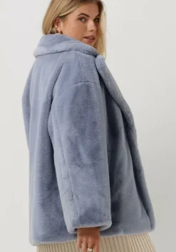 blauwe notre-v faux fur jas fur coat short