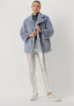blauwe notre-v faux fur jas fur coat short