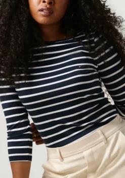 blauwe tommy hilfiger t-shirt heritage boat neck tee 3/4