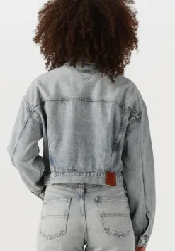 blauwe tommy jeans spijkerjas ovsz crop trucker jacket bi6012