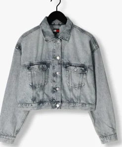blauwe tommy jeans spijkerjas ovsz crop trucker jacket bi6012