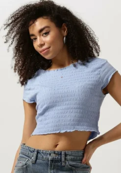 blauwe tommy jeans top tjw slim smock tee