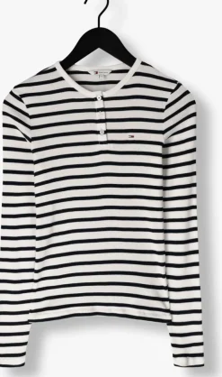 blauwe tommy jeans tops & t-shirts tjw slim button rib c-neck ls ext