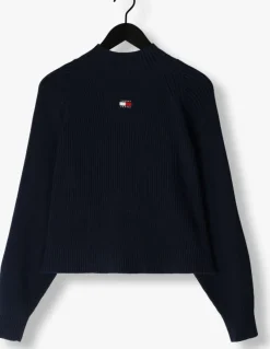 blauwe tommy jeans trui tjw badge mockneck sweater