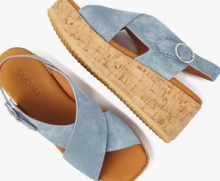 blauwe via vai platte sandalen sissel raise