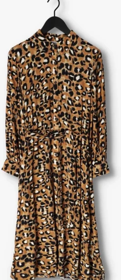 bruine colourful rebel maxi jurk kera leopard maxi shirt dress