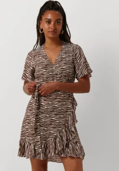 bruine colourful rebel mini jurk telsi zebra wrap dress