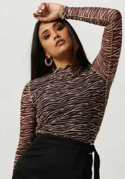 COLOURFUL REBEL e top neyo zebra overklock mesh turtleneck top>DAMES Tops & T-Shirts