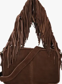 bruine núnoo schoudertas ellie fringe suède