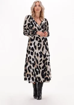 bruine object midi jurk leonora l/s wrap midi dress