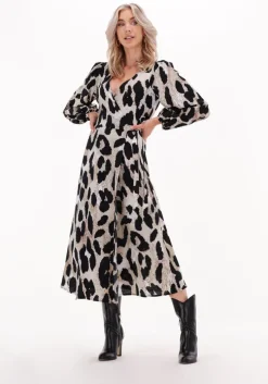 bruine object midi jurk leonora l/s wrap midi dress