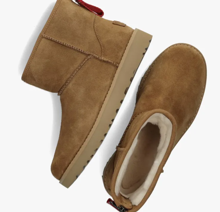 camel ugg vachtlaarzen w classic mini logo zip