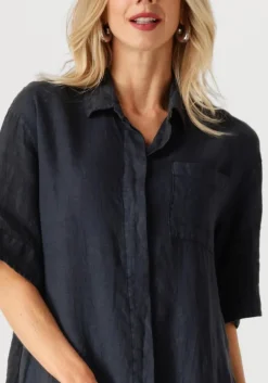 donkerblauwe by-bar midi jurk bruno linnen dress