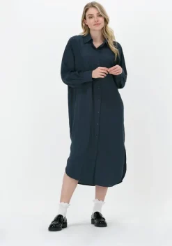 donkerblauwe just female midi jurk helpful shirt dress