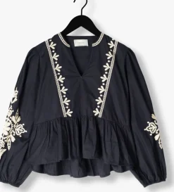 donkerblauwe neo noir blouses ginia emb blouse