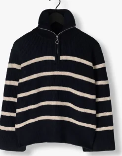 donkerblauwe neo noir trui nevena stripe knit blouse