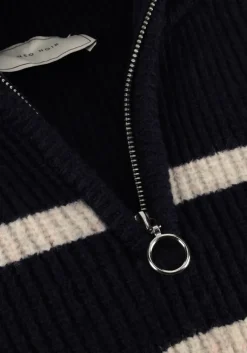 donkerblauwe neo noir trui nevena stripe knit blouse